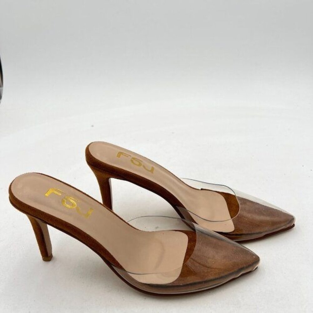 FSJ Women Slip On Mid High Heeled Mules Slipper Closed Pointed Toe Sandals